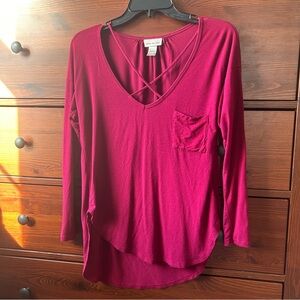 belle du jour criss cross long sleeve tee